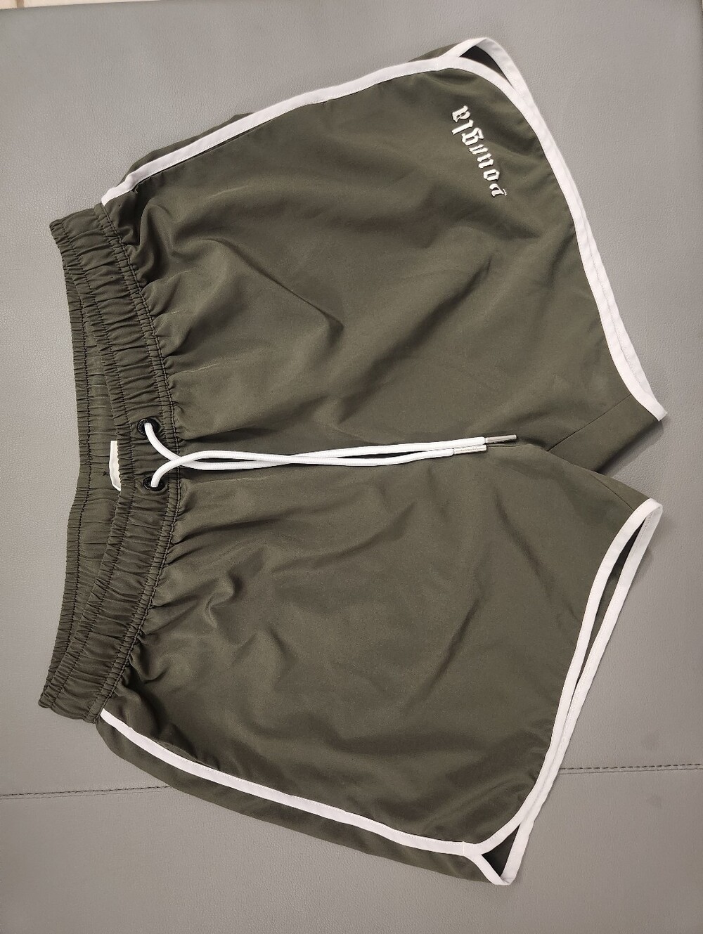 YoungLA Olive Green Athletic Shorts with White Trim